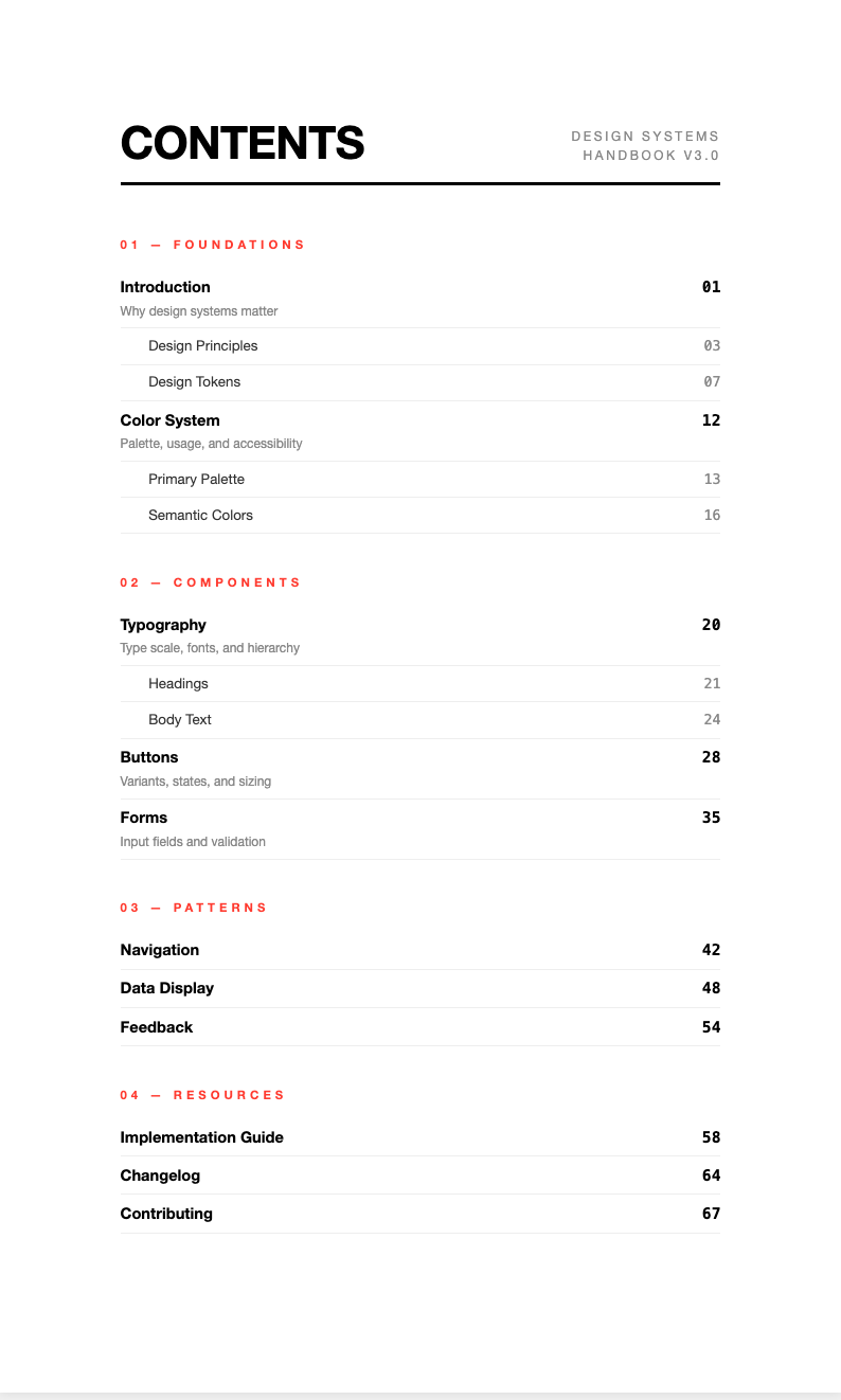 Modern minimalist table of contents